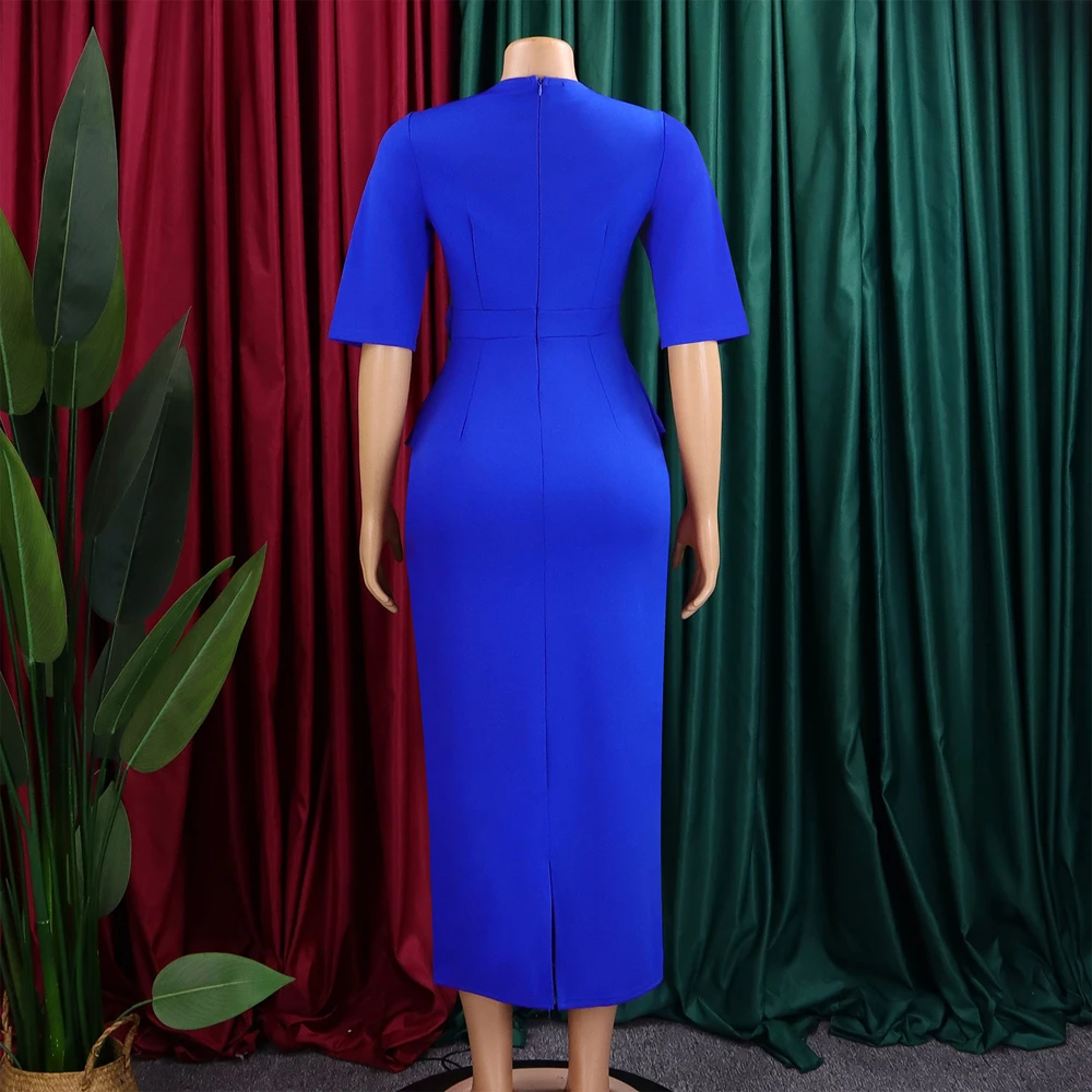 Trendige Sommerkleider für Damen, lässig, elegant, halblange Ärmel, O-Ausschnitt, Rüschen, Bürokleid, modisches afrikanisches Kleid mit 3D-Blumen – Detail 14