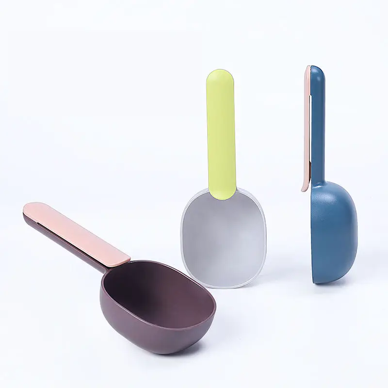 Multifunctional Pet Food Scoop Dog Cat Food Feeding Spoon Sealed Bag Clip Measuring Cup Curved Design Easy Clean for Dogs Cats