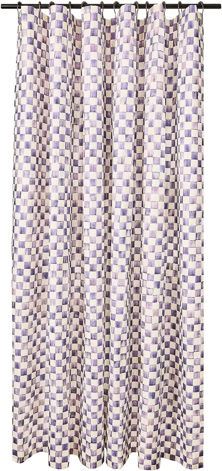 Shower Curtain, Washable Fabric Shower Curtain for Bathroom Decor, 72" x 72", Purple-and-White Violet Check