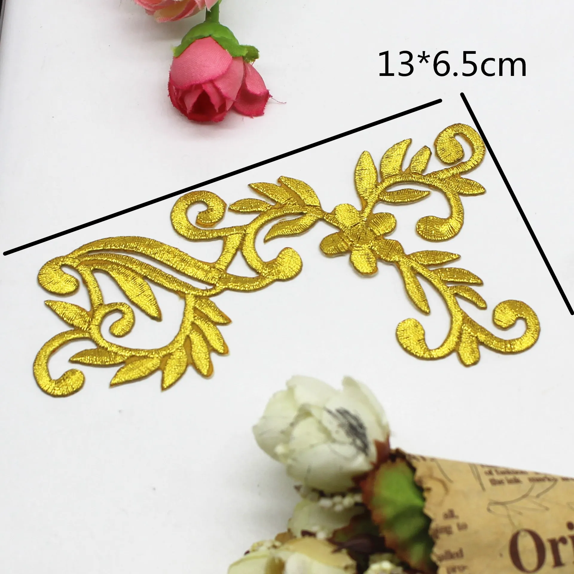 Gold Embroidery Patches Iron On Appliqued Mirror Pairs Diy Garment Costumes Trims