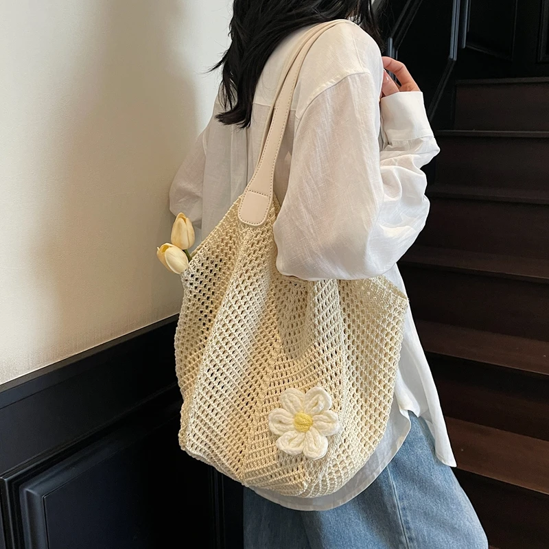 Beach Vaion Sle Hollow Woven Tote Bag Large Capaci Travel Relaxing Me ket Basket Beachside Summer 2025 Trend