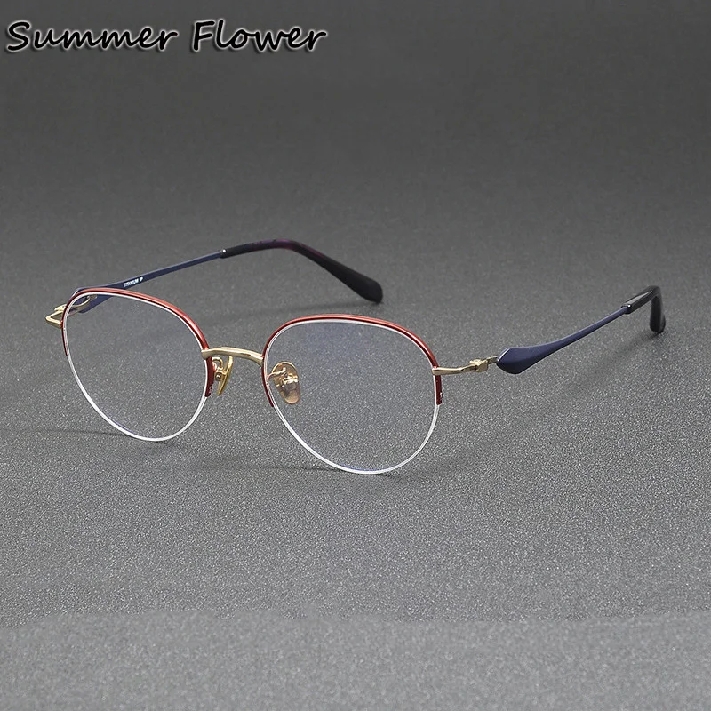 

Women Colorful Pure Titanium Glasses Frame Round Prescription Eyeglass Girl Light Flexible Optical Myopia Eyeglasses