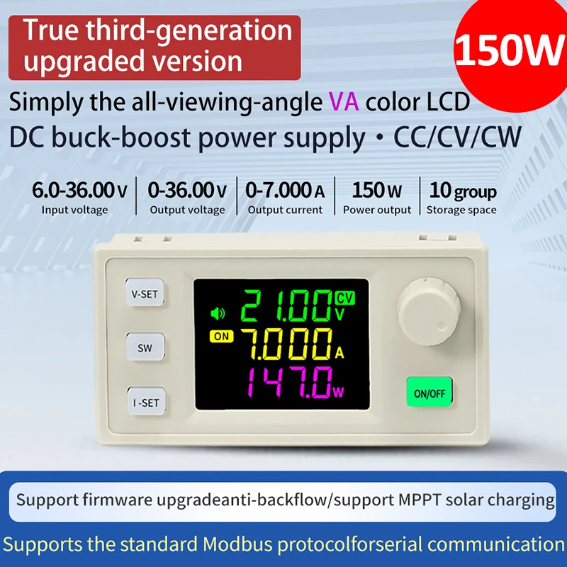 SK150X 150W CNC DC Buck Boost Converter Color Screen Adjustable Voltage Current Regulator Constant Power Step-Down Power Supply