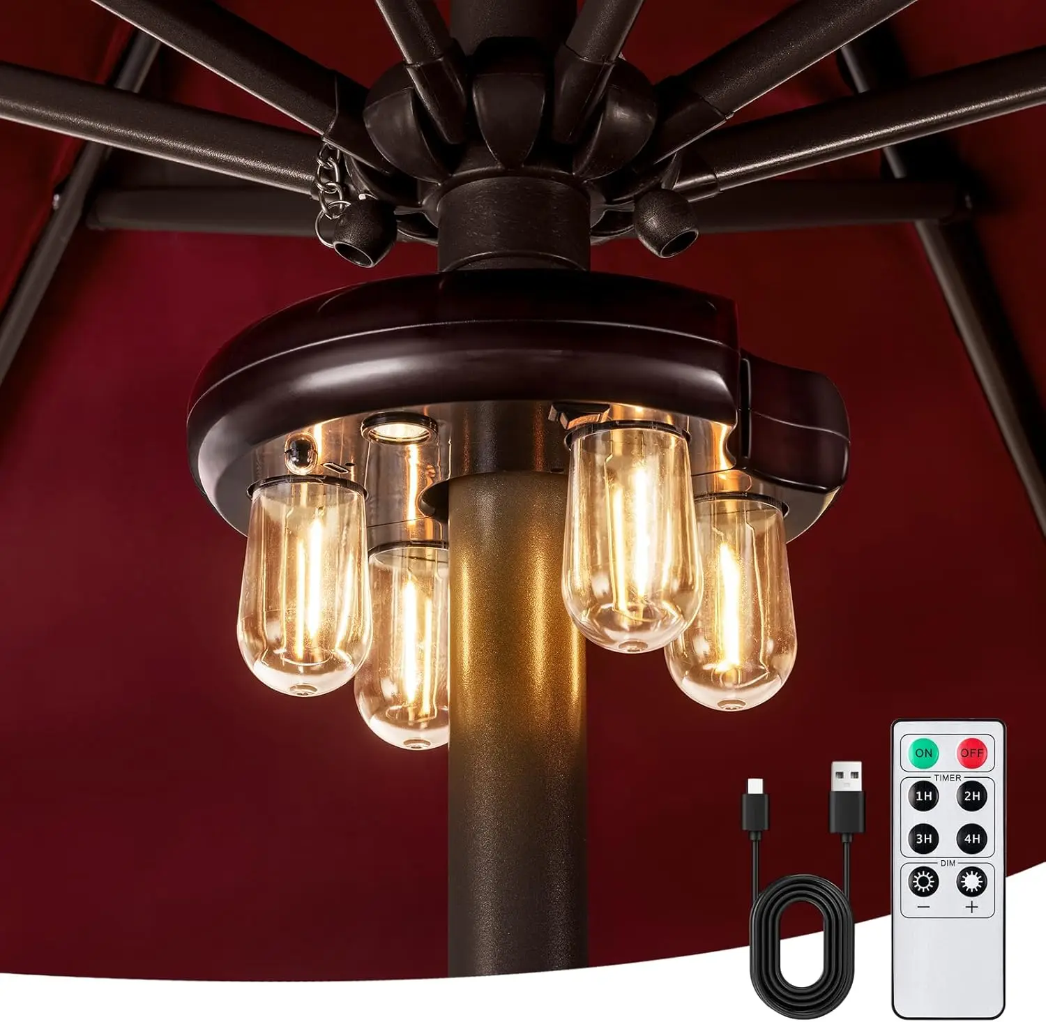 

Светильник для садового зонта с пультом дистанционного управления, перезаряжаемый беспроводной светодиодный светильник с лампами Эдисона и 10 уровнями яркости для сада