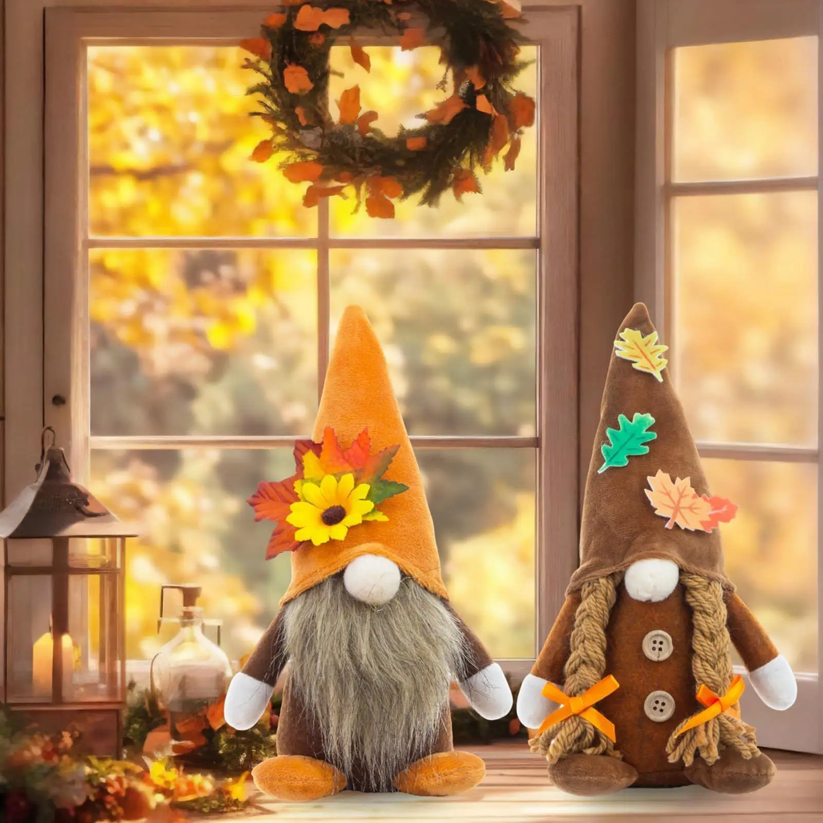 

Fall Gnomes 2 Pieces Thanksgiving Gnomes Plush with Sunflower Collectible Doll for Room Desk Dormitory Holiday School Apartment
