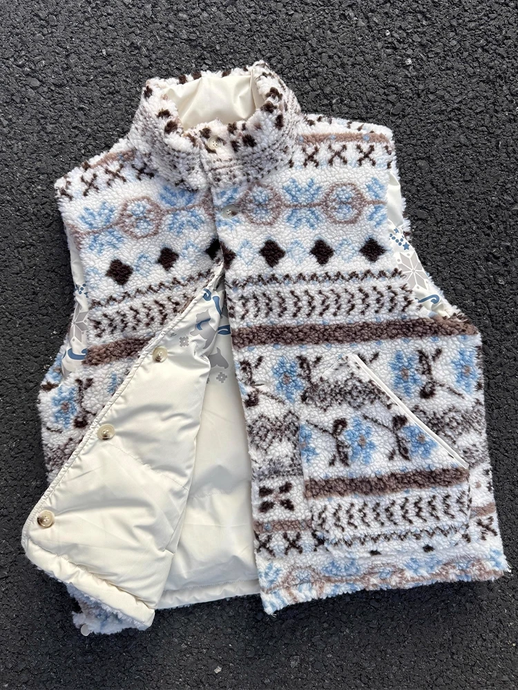 

Thiened Stand Fit Fce Vest Men's Double-Sided Wearable Stand Collar Warm Vest American Sle Jaet for Autumn Winter