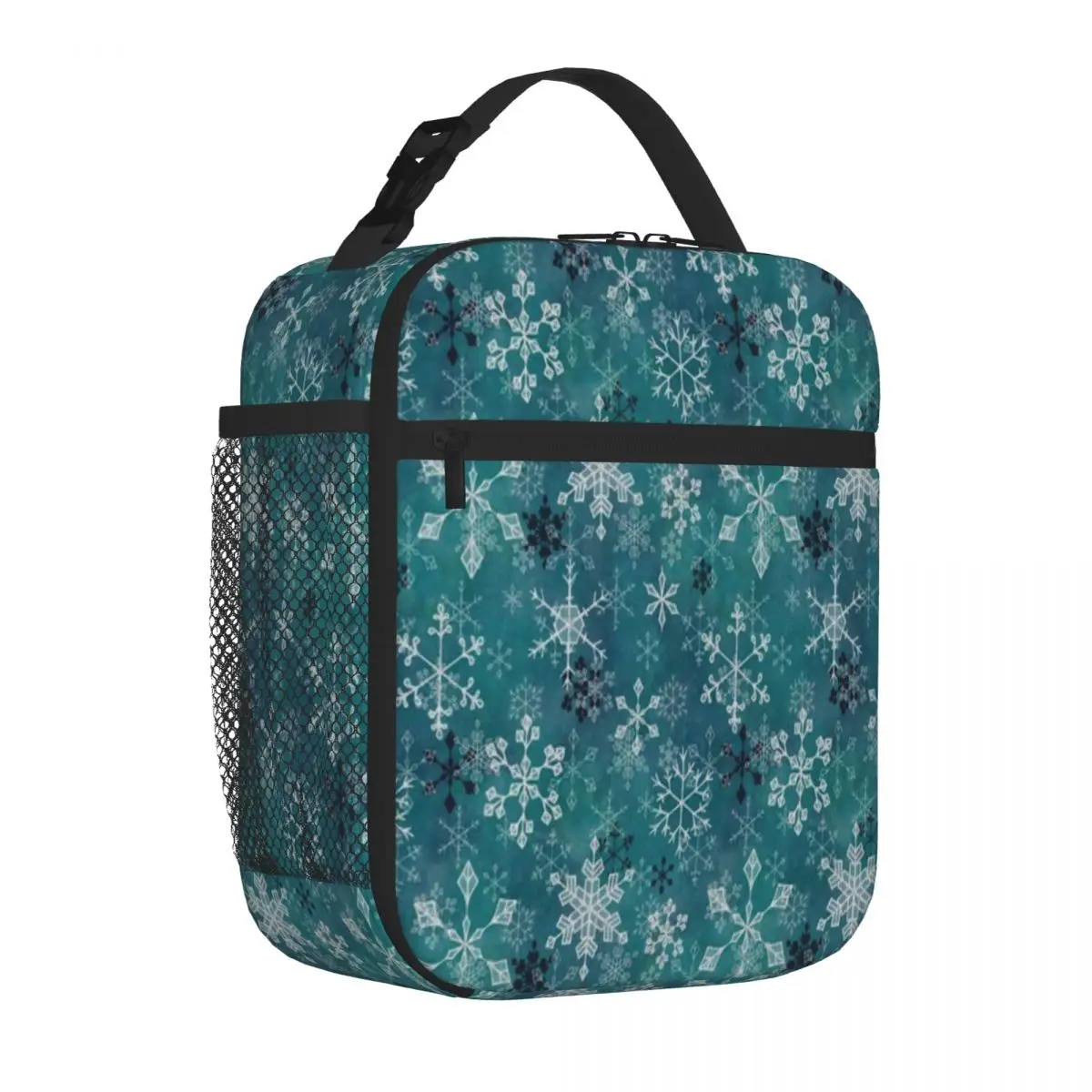 Hot Sale Snowflake Crystals In Teal Teen Style Thermal Food Carrier Mini Travel Waterproof Lunch Bag