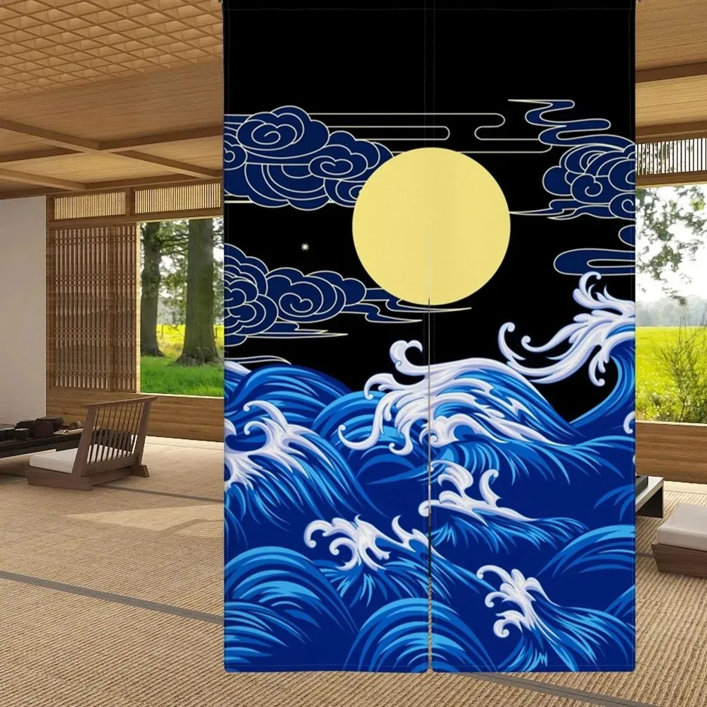 VIKAMA Japanese Linen Warm Curtain Door Drapery Maneki-neko Sake Bar Decorative Divider Ideal for Kitchen Home Decor