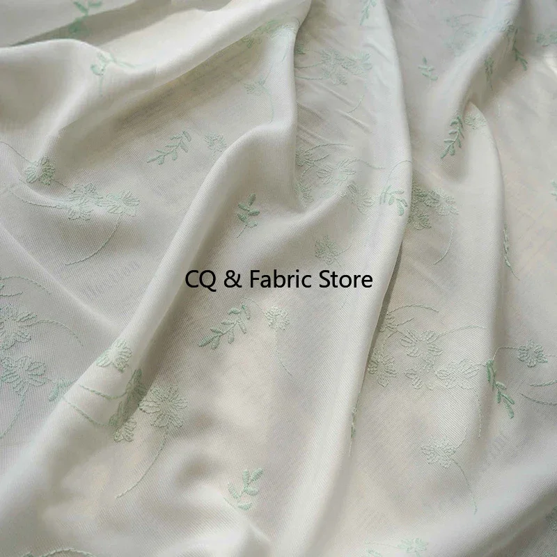 Soft Green Grass Embroidered Flowers Chiffon Fabric For Dress Spring And Summer Skirt Tops Decoration Fabric By the meter