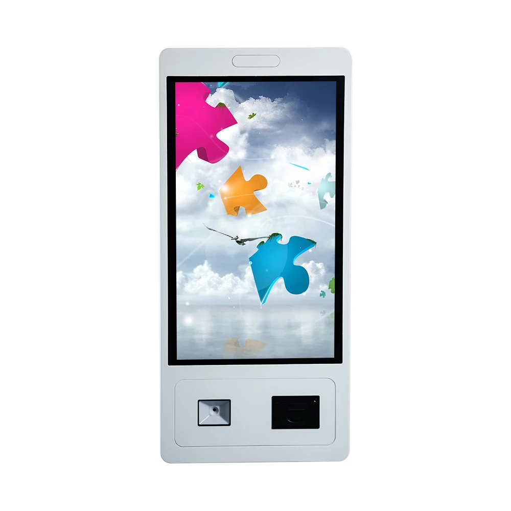 كامل صالح 15.6 21.5 23.8 27 بوصة شاشة تعمل باللمس بالسعة كيوسك فندق الخدمة الذاتية الدفع جدار جبل كشك مع طابعة التذاكر