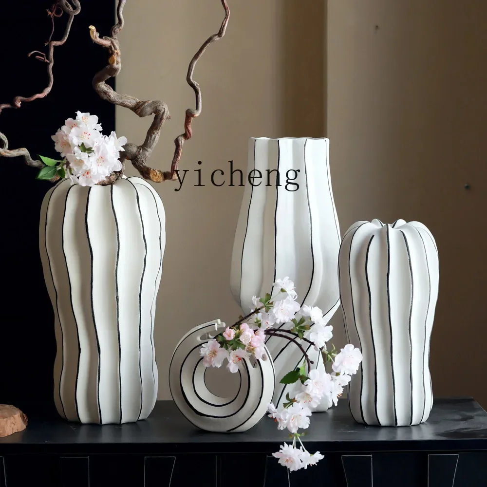 u18Ceramic Vase Flower Arrangement Simple Living Room Coffee Table Entrance Home Decoration Light Luxury Ornament