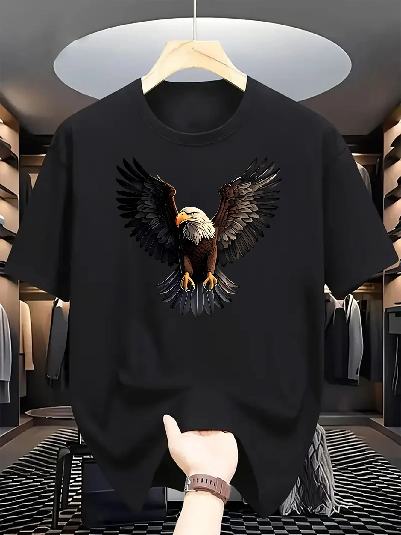 Eagle Graphic design-100% cotton summer O-neck short sleeve casual printed men's T-shirt.