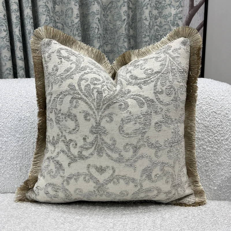 Luxurious Fringe Pipping European Style Home Decorative Pillow Case Chenille Camel Gray 45x45cm 1 Piece Pack Sofa Cushion Cover