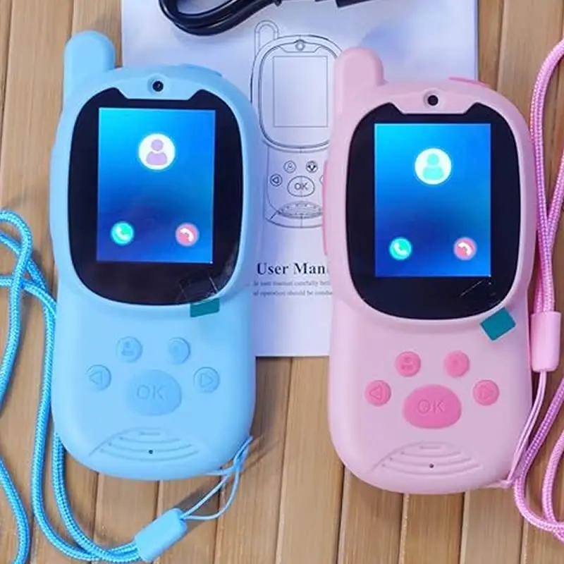 Walkie Talkies Cute 2Pack Rechargeable Children's Video 2-inch High-definition Screen Voice Changer For Kids Gift Boys Girls