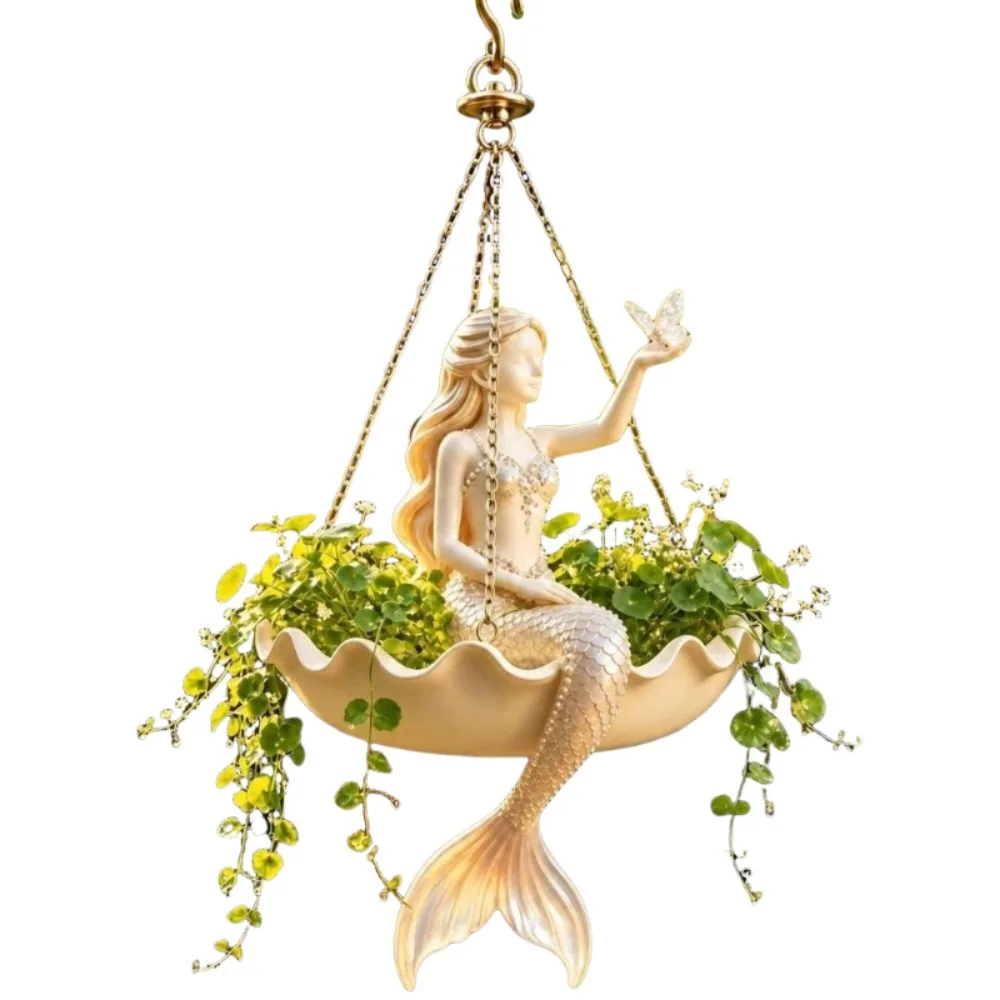 Resin Ballet Dancer Hanging Planter Vintage UV Resistant Fairy Flower Pot Decorative Statue Save Space Flower Container