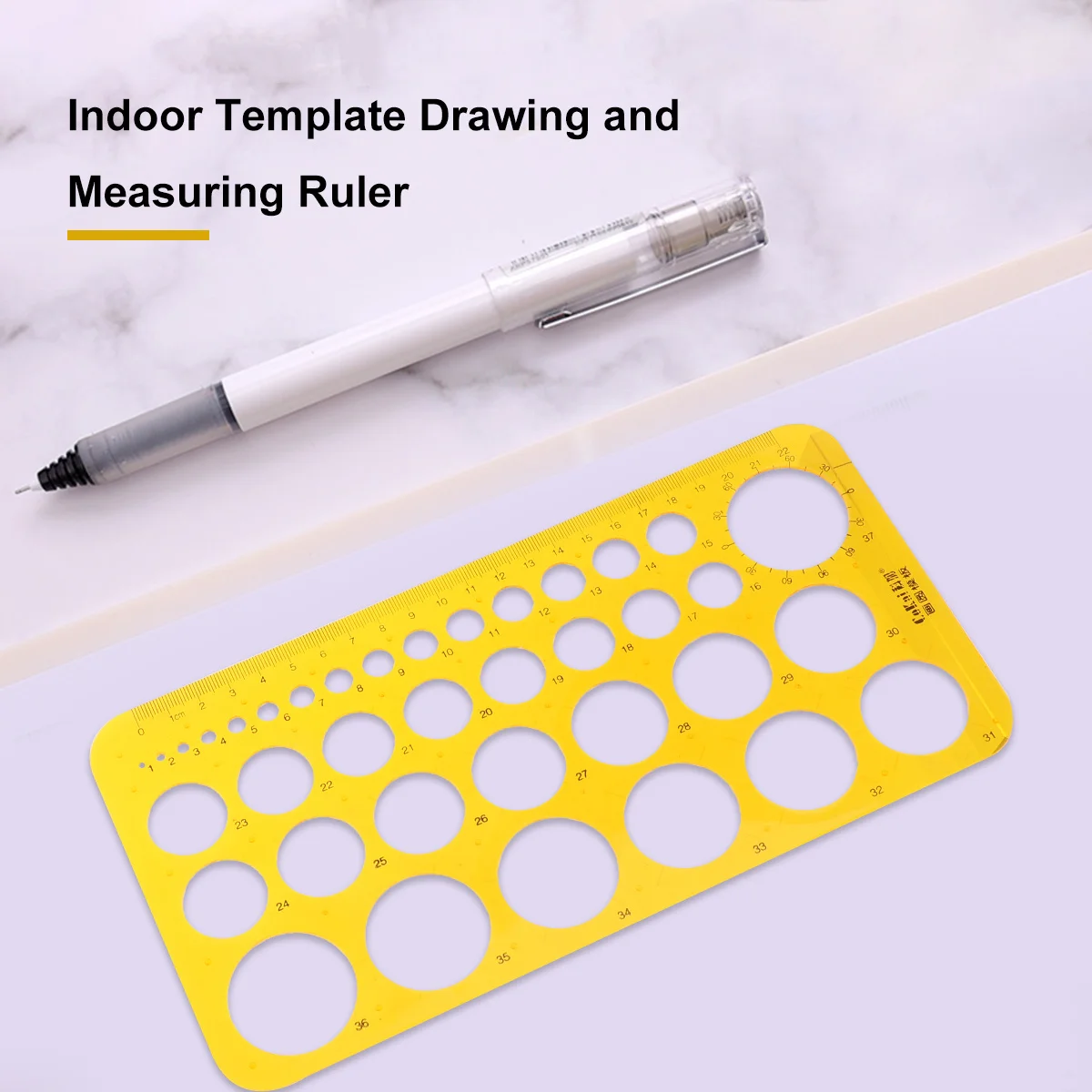 Circle Drawing Template Plastic Draft Ruler Orange Transparent Measuring Geometric Ruler for Architecture Network Technique