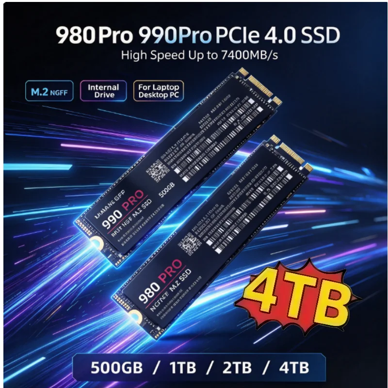 【Brand+】New 980Pro 990Pro for Laptop Desktop PC SSD Internal Solid State Drive M.2 NGFF PCIe 4.0 High Speed Up to 7400MB/s