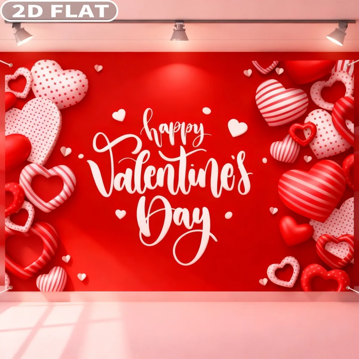 2D FLAT 1pc Large Valentines Day Party Banner with Grommets & Ribbon, 4x6 FT Decor Happy Valentine's Day Banner