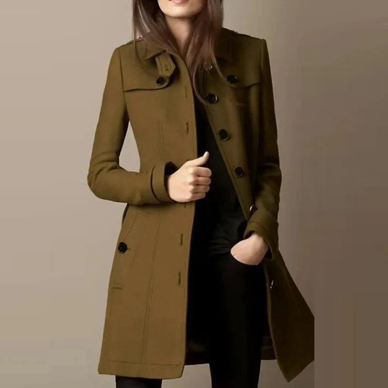 Autumn Winter Double-breasted Wool Coat Casual Solid Color Lapel Lace-up Blazer All-match Ladies Pocket Slim Cardigan Jacket New