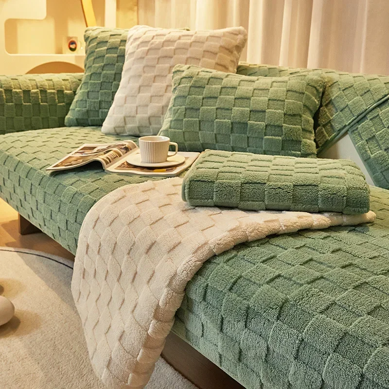 북유럽 겨울 봉제 소파 쿠션, 미끄럼 방지 쿠션, 등받이 커버 타월, 모던하고 심플한 겨울 가죽 소파 커버 천