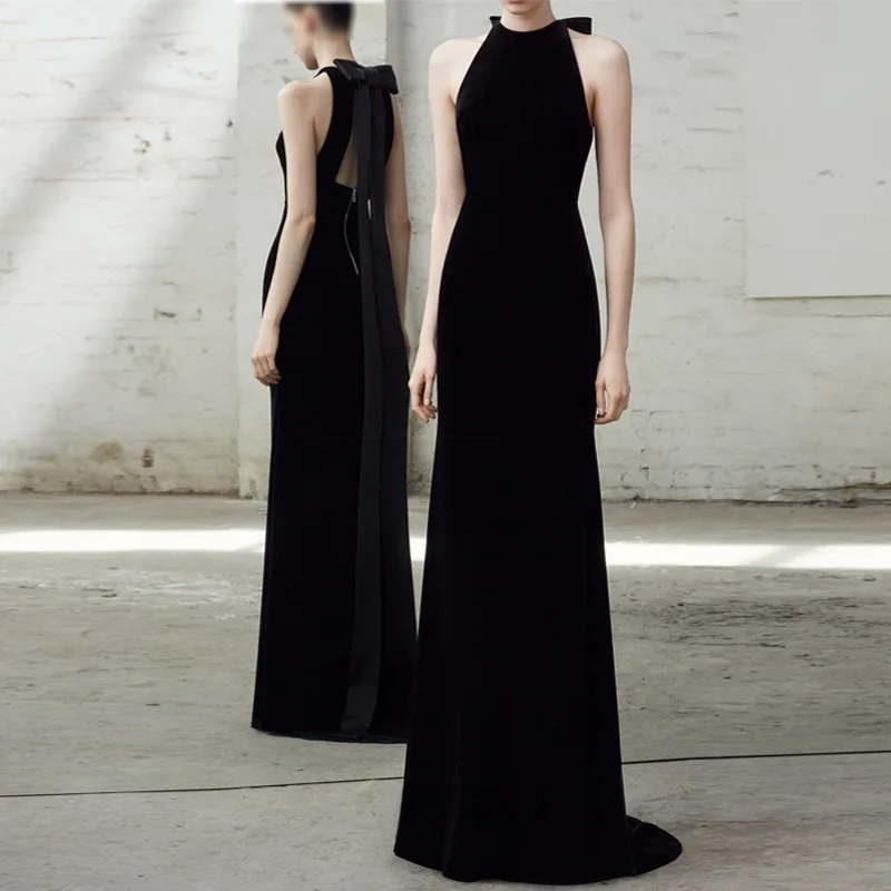 

Ele Velvet Fi Tail Gown Ne Hanging Wedding Dr Host Вечернее платье для банкета и церемонии Long Sve Zipper Ba