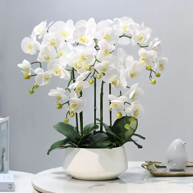 Lifelike Artificial Orchid in Ceramic Pot Realistic Potted Plant for Home Office Desk Decoration Natural Looking Fake Flower