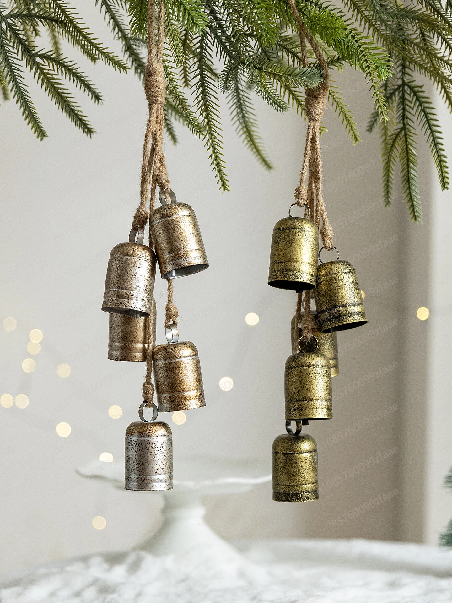 Christmas retro wrought iron bell pendant DIY accessories wind chimes door hanging Christmas decoration arrangement