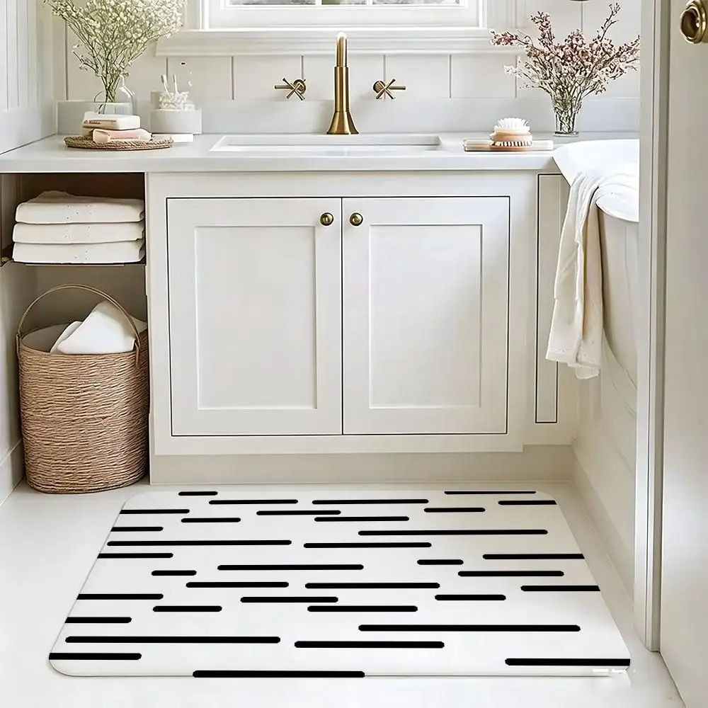 Minimal Nordic Thin Line Division Floor Mat carpet diatom mud bathroom quick-drying absorbent floor mat household bathroom