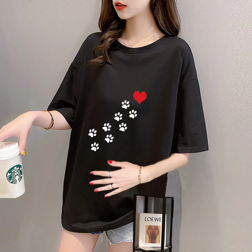 

Graphic Dog Paw Cartoon Fashion Printed Pregnant T Shirt Girl Maternity Short Sleeve Pregnancy Shirt Mom Clothes Women