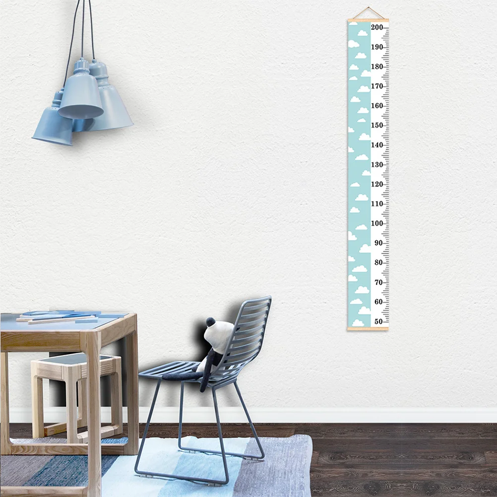 

Baby Growth Chart Wall Sticker Height Ruler Canvas For Kids Room Decor Wood Hanger Included Sky-Blue