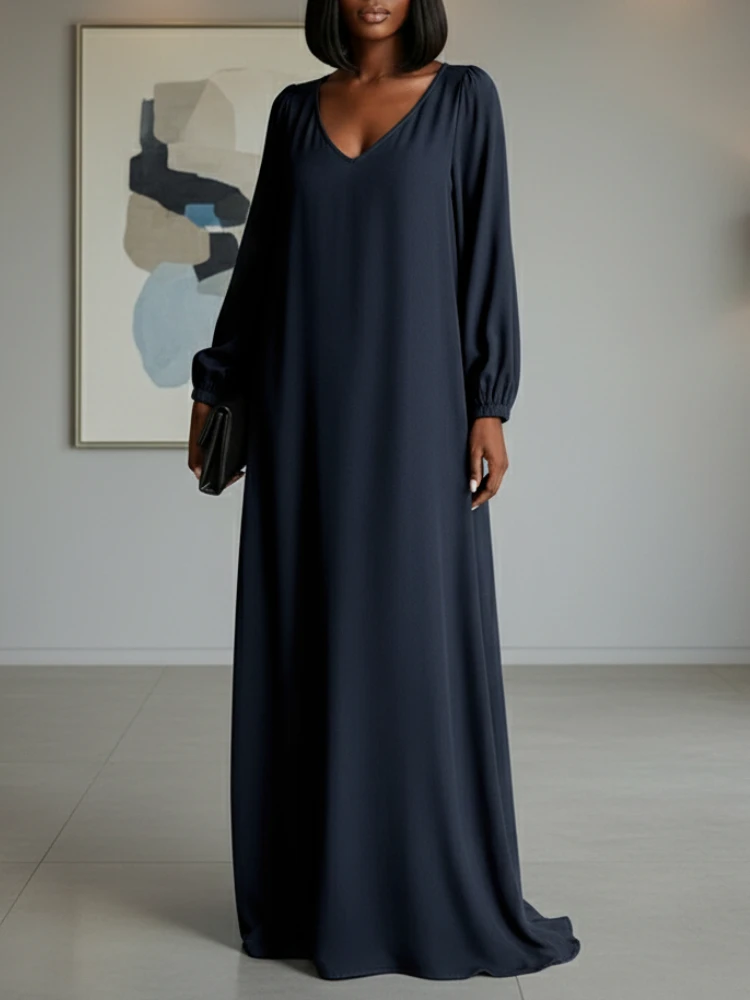 ZANZEA mujeres Denim-azul vestidos largos de fiesta moda suelta cuello pico manga larga abombada Maxi vestido de gran tamaño 2026 primavera mujer bata 3XL