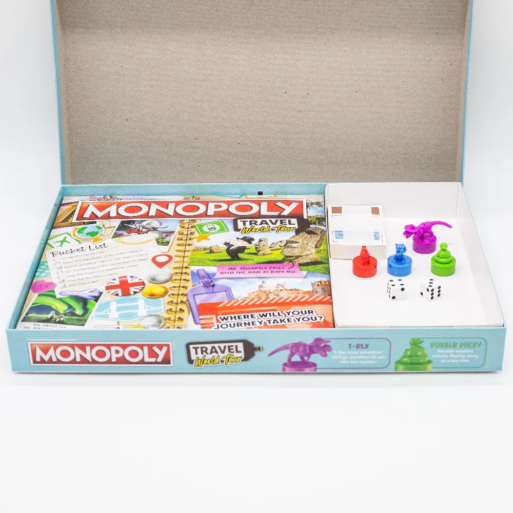 Hasbro Gaming Monopoly World Tour Board Game with Token Stampers Dry-Erase Strategy Classic Gameboard Family Party Game Night