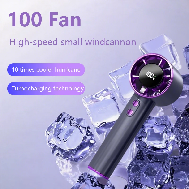 Summer High-speed Handheld Fan with LED Display 100Wind Speeds Rechargeable Cooling Fan 30dB Low Noise for Outdoor Travel Office