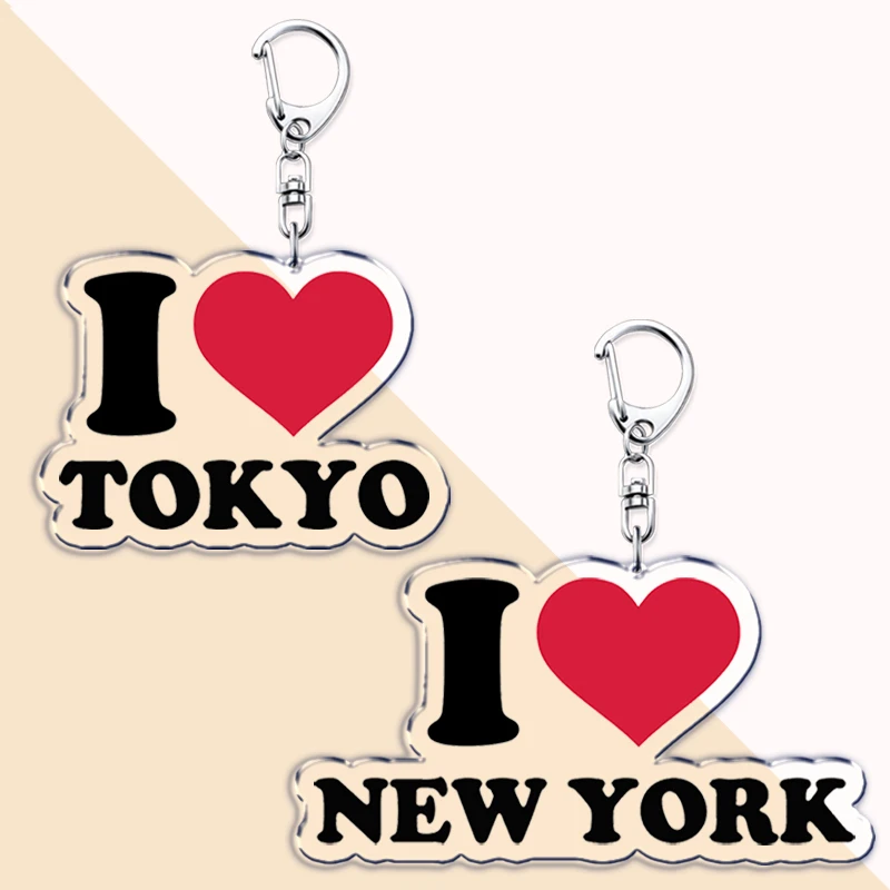 Hot I Love PARIS LONDON Cites Keychains for Accessories Bag HONG KONG NEW YORK BANGKOK TOKYO SEOUL DUBAI Keyrings Jewelry Gifts