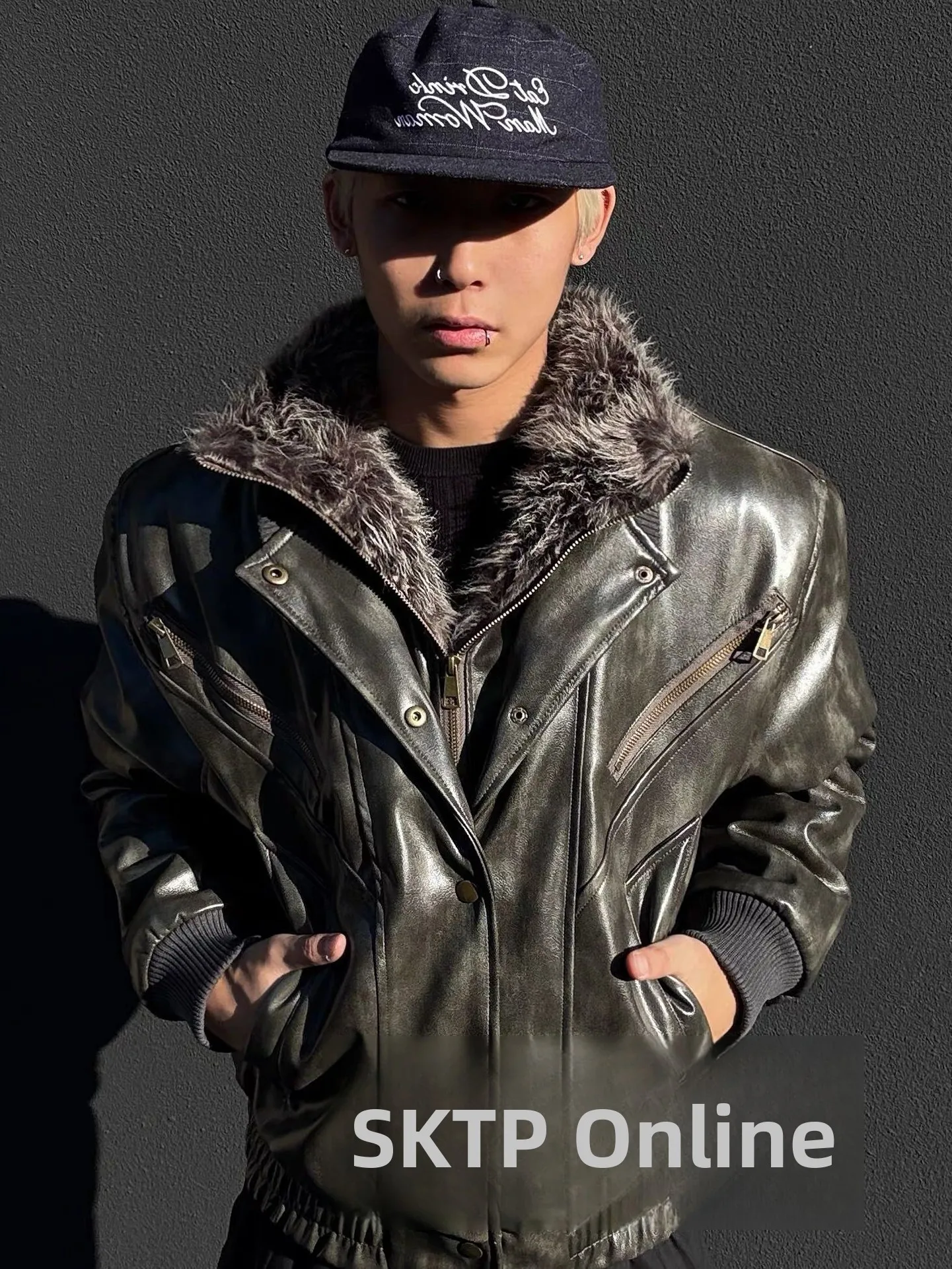 

Ретро-куртка унисекс из искусственной кожи с двубортным воротником и широкими хлопковыми вставками, теплая модная зимняя куртка