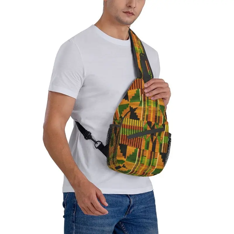 Mochila cruzada con diseño de Kente africano, bandolera de hombro con patrón étnico tradicional de África, bolso de pecho para viajes, senderismo y día