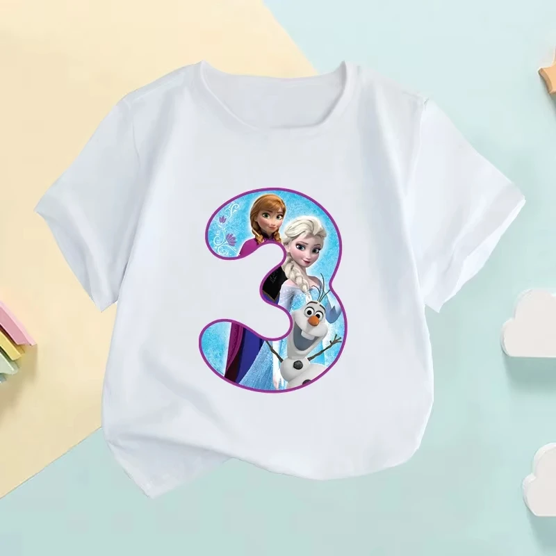 

Frozen Elsa Birthday Digital Cartoon Printed Children's T-shirt 2026 Summer Edition Pure Cotton Versatile Parent Child Wear