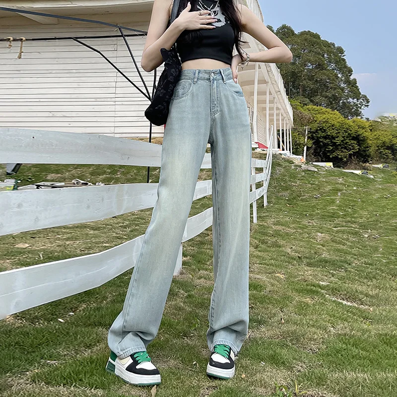 Summer Lyocell Jeans woman High Waist Straight Loose Wide Leg Pants Fashion Y2k Casual Streetwear Female Pants Baggy Trousers