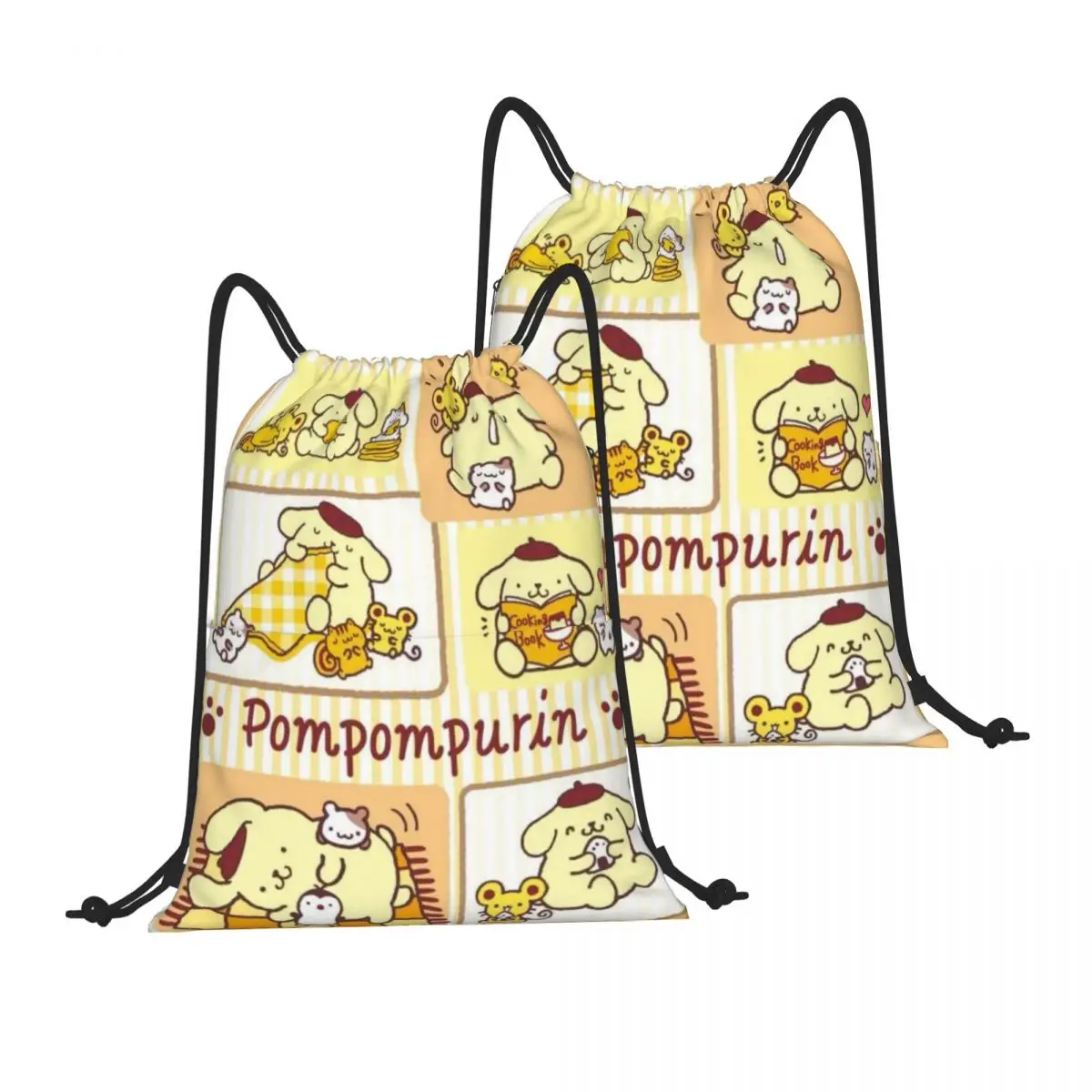 Sanrio Pompompurin Drawstring BackPack Bag Travel Storage Package Teenagers Beach Tote Bag School Sport Shoe Bag Portable