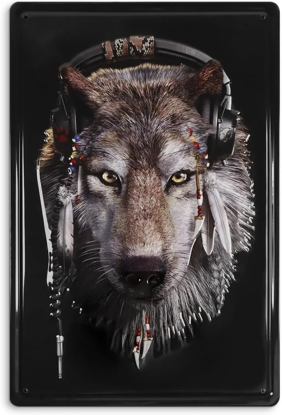 Оловянные вывески Kercan Wolf, прослушивание музыки, свирепые животные, охота, забавные настенные художественные вывески в стиле ретро, винтажная металлическая жестяная вывеска Man Ca