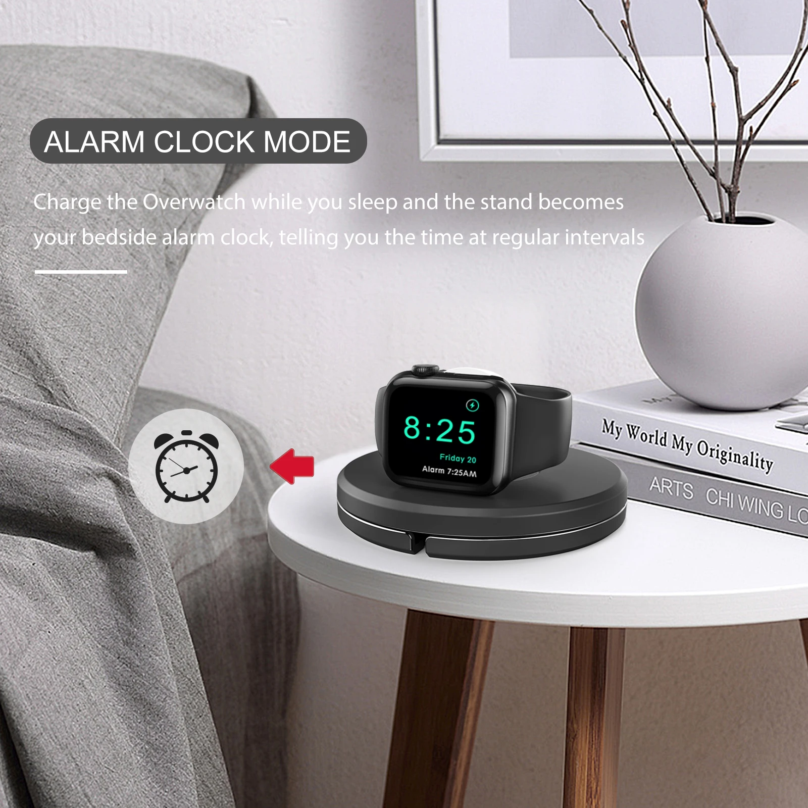 Charger Stand For Apple Watch 9 8 7 6 5 4 3 2 1 Ultra 2nd SE 3rd Charging Dock Built-in Cable Management Anti-slip Black view 6