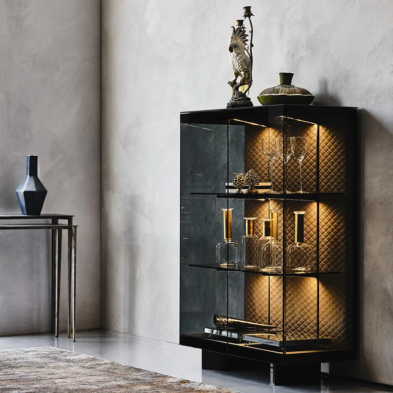 Italian high-end boutique glass wine cabinet modern light light locker model room living room luxury collection cabinet