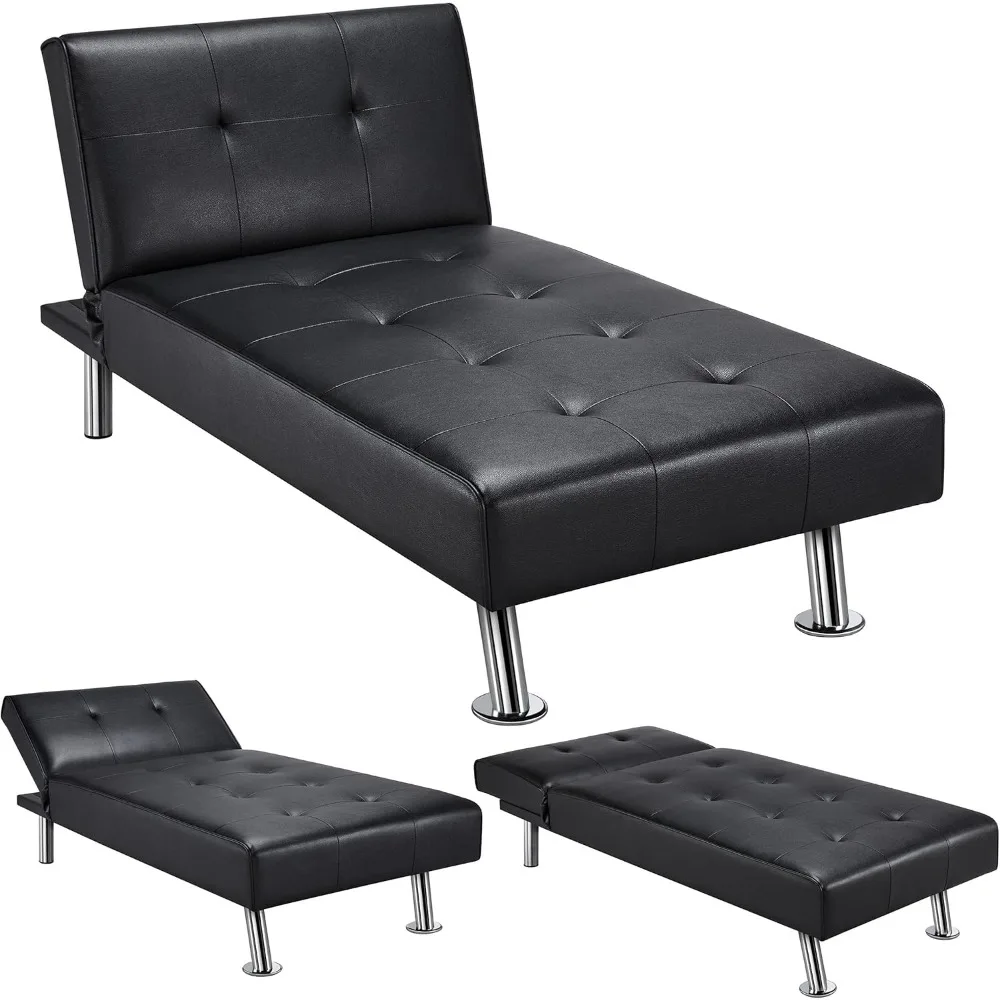 

Faux Leather Sofa Bed Sleeper Convertible Futon Sofa Modern Recliner Couch Daybed with Chrome Metal Legs for Living Room