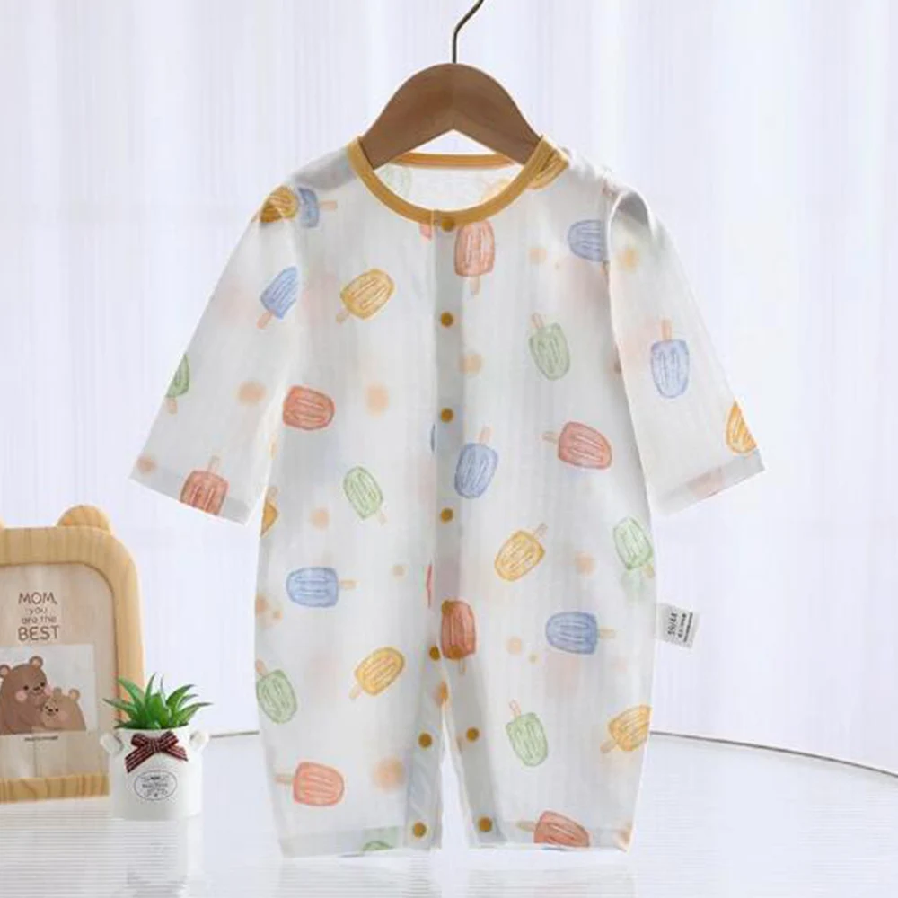 

Baby Girl Summer Thin Clothing Lightweight Cotton Long Sleeve Baby Boy Romper Air Conditioner Unisx Infant Jumpsuit