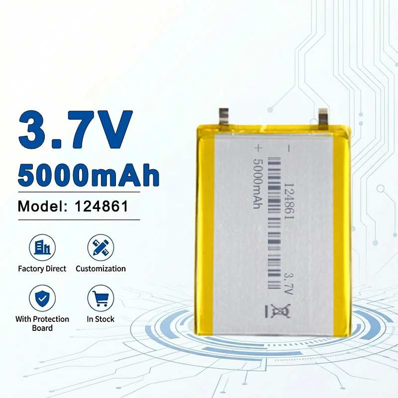 124861 3.7V 5000mAh High Capacity Li-Polymer Battery for Outdoor Power Supply and LED Lighting Systems 906090 146074 1260110