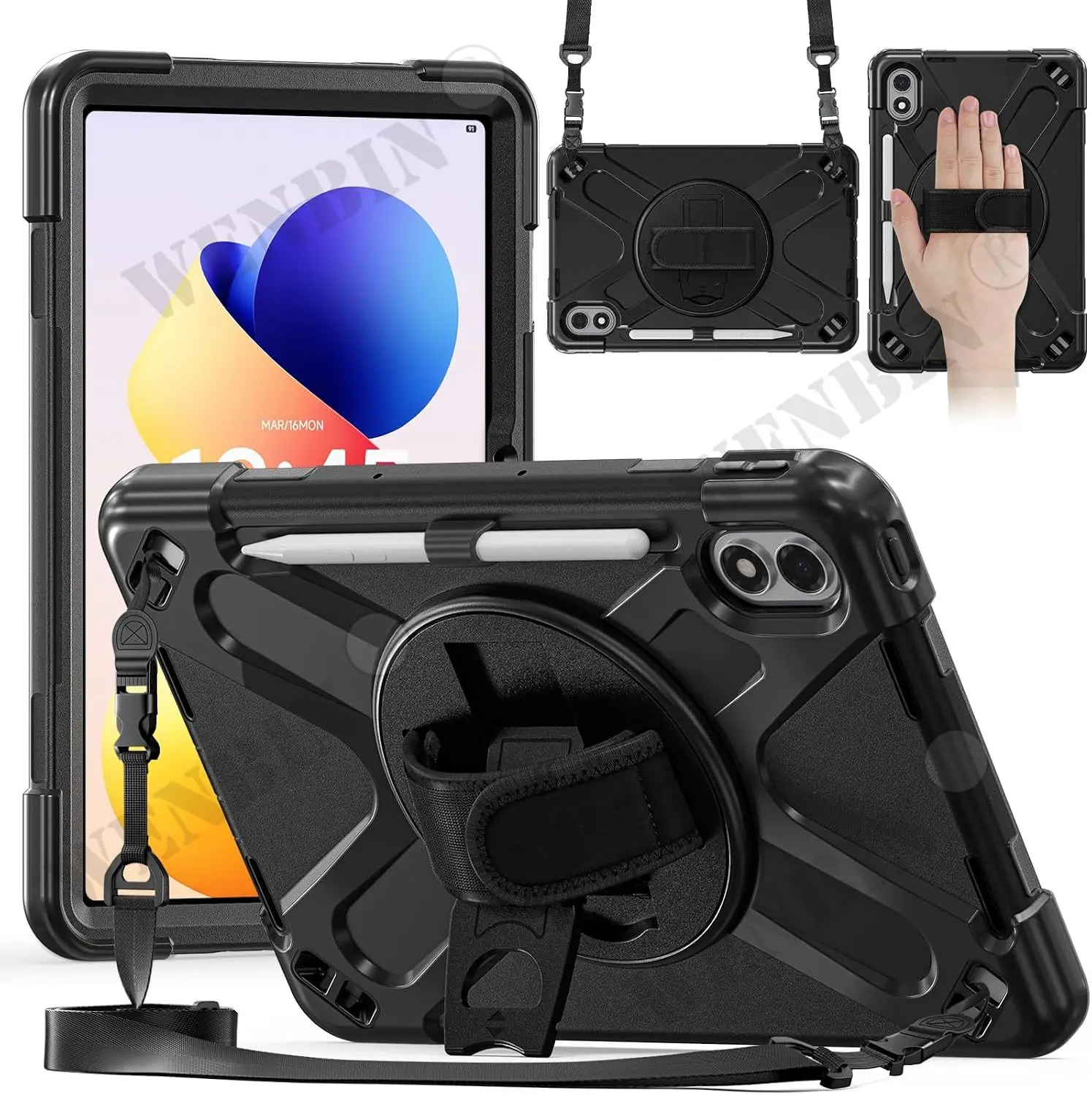 Case For Redmi Pad Pro 12.1 2024 / Poco Pad 5G 12.1 Heavy Duty Rotating Shockproof Stand Hand Shoulder Strap Fundas