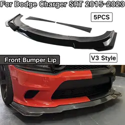 For Dodge Charger SRT 2015-23 Front Bumper Lip Car Accessories Spoiler Splitter Body Kit V3 Style Glossy Black Carbon Fiber Look