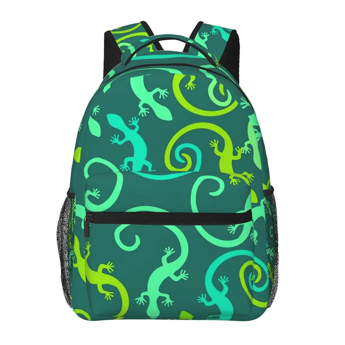 Green Stylised Lizards Backpacks Boys Girls Bookbag Students School Bags Cartoon Travel Rucksack Shoulder Bag Large Capacity