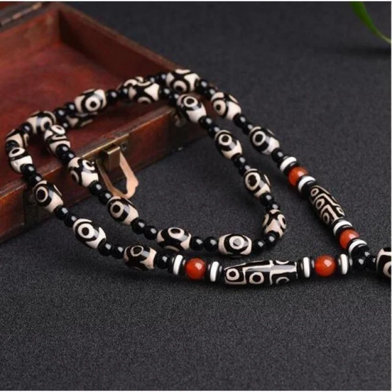 القديمة Dzi حبة قلادة ثلاثة تسعة عيون قلادة الرجال والنساء العقيق حجر العقيق #2