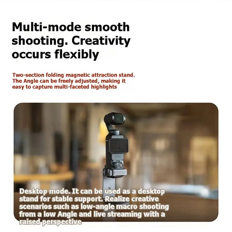A99E-Magnetic Expansion Adapter Frame For DJI Pocket 4/3, Dual-Foldable Stand With Arca-Swiss Quick Release & Cold Shoe Mount